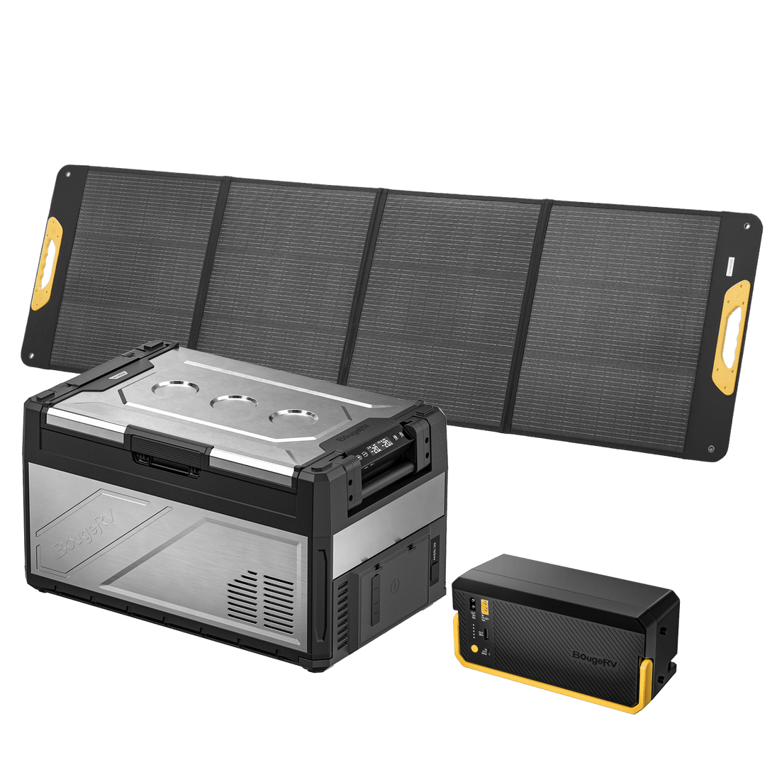 Product photo of BougeRV New Rocky V3.0 41QT Dual Zone 12V Car Fridge - 200W Solar Kit