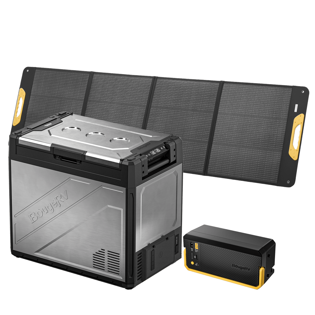 Product photo of BougeRV New Rocky V3.0 81QT Dual Zone 12V Car Fridge - 200W Solar-Powered Fridge Kit